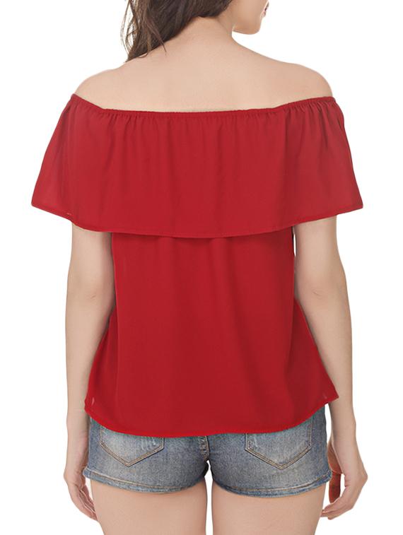 solid maroon off shoulder ruffle top - 13942176 - Zoom Image - 3