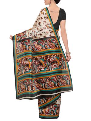 beige art silk printed saree with blouse - 13950793 - Standard Image - 3