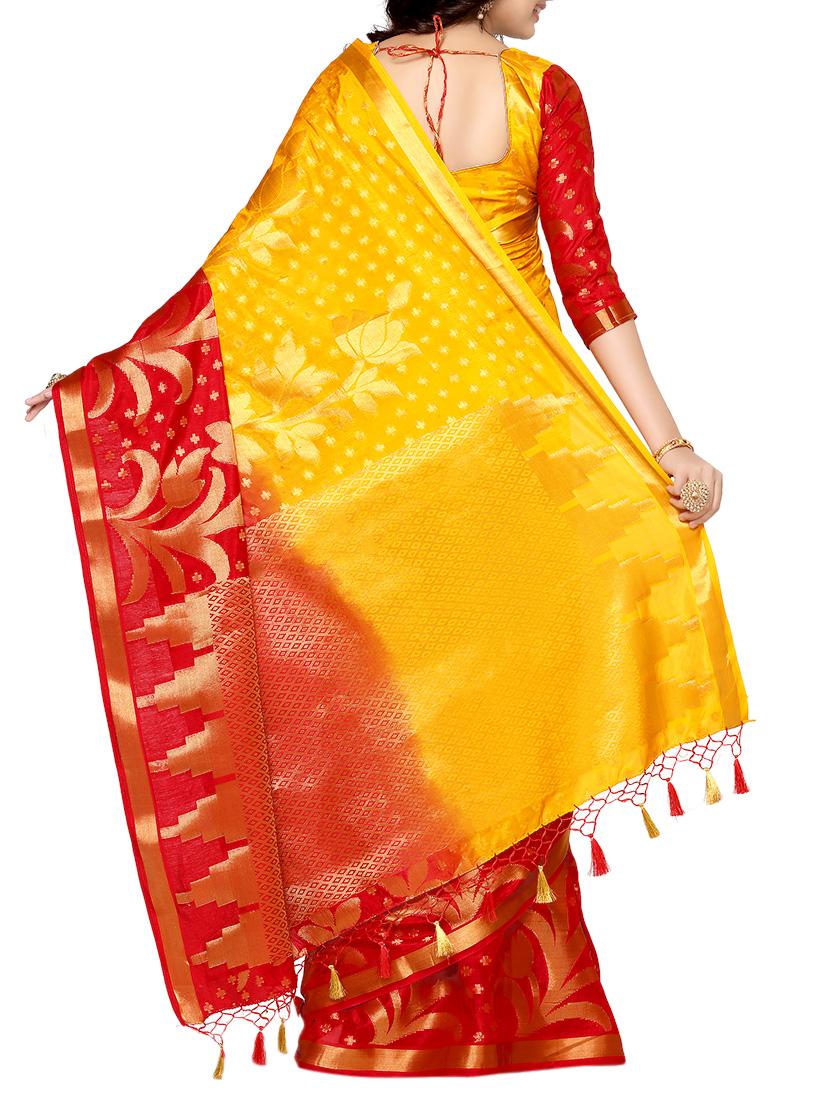 yellow art silk kanjivaram saree with blouse - 13982937 - Zoom Image - 3