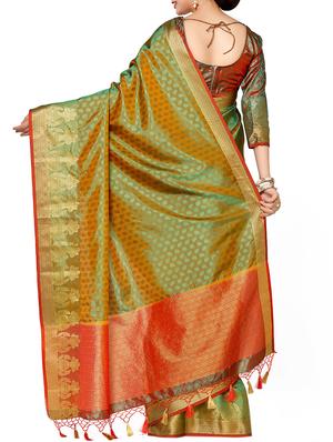 green art silk kanjivaram saree with blouse - 13982938 - Standard Image - 3