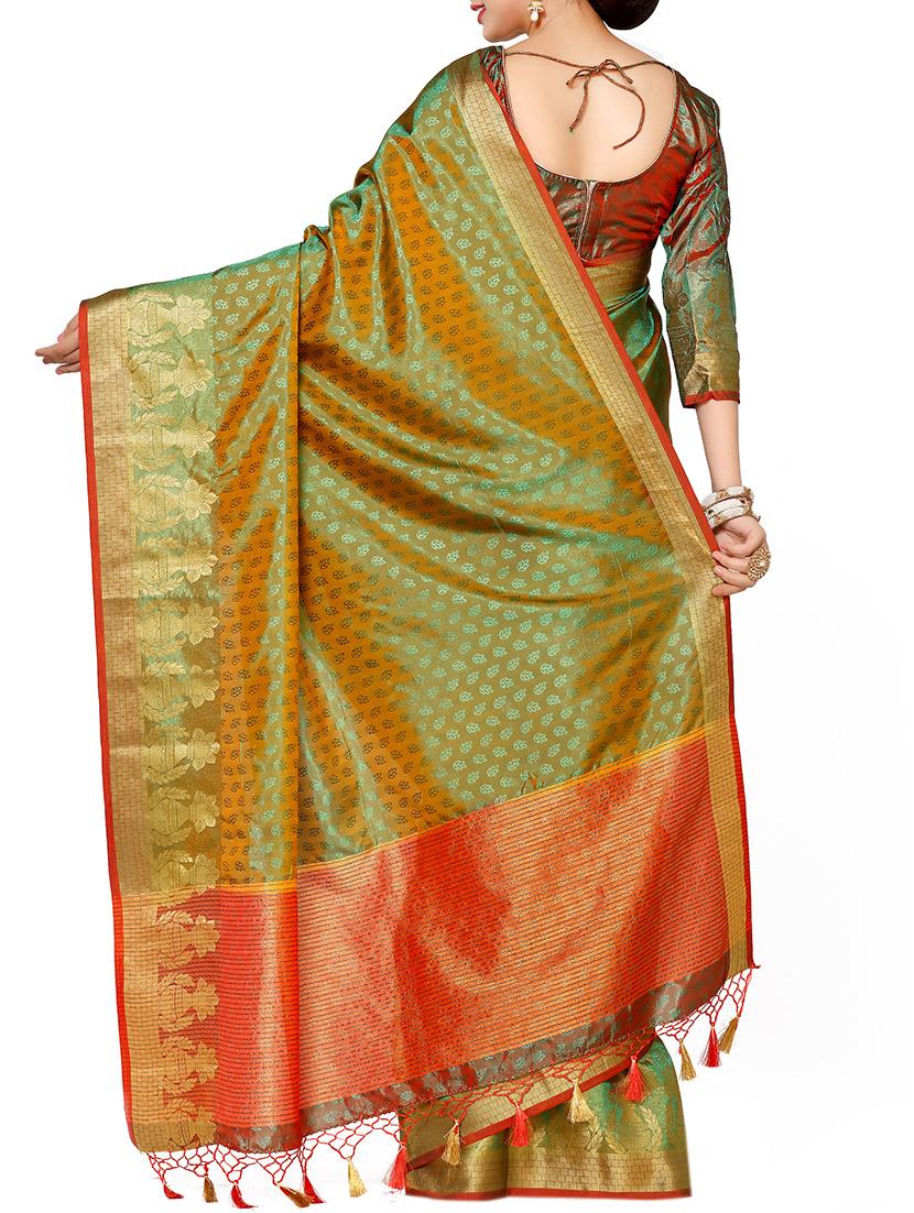 green art silk kanjivaram saree with blouse - 13982938 - Zoom Image - 3