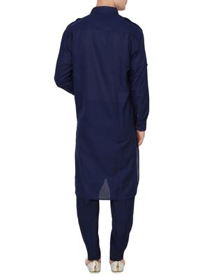 navy blue cotton pathani set - 13990011 - Standard Image - 3