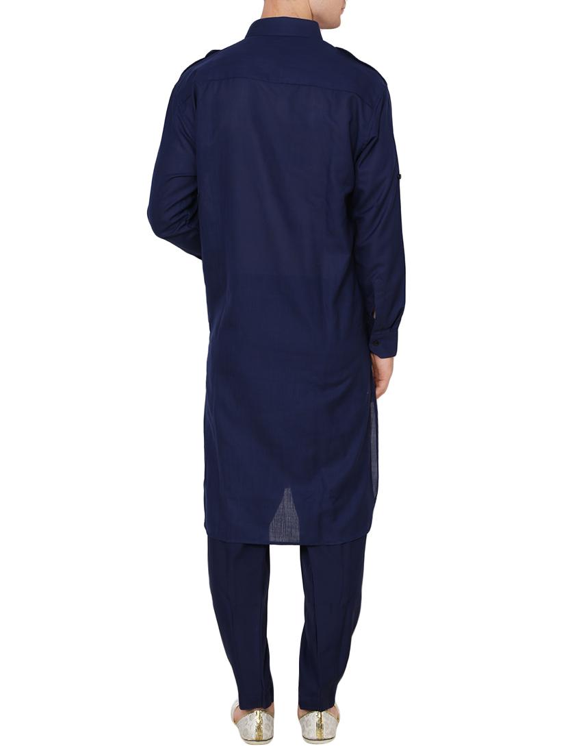 navy blue cotton pathani set - 13990011 - Zoom Image - 3