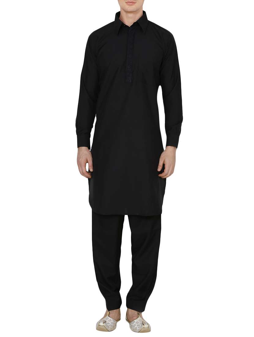 solid black cotton kurta pyjama set