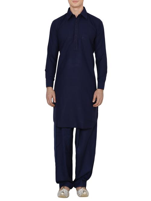 blue cotton pathani ethnic wear set - 13990015 - Standard Image - 1