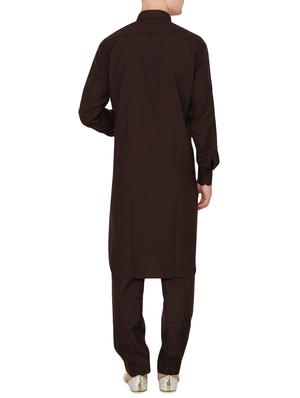 brown cotton pathani ethnic wear set - 13990016 - Standard Image - 3