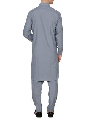 grey cotton kurta pyjama set - 13990017 - Standard Image - 3