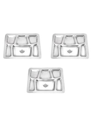 Pure Stainless Steel 6 in 1 Compartment Plate Thali Bhojan Thali Set of 3 - 13999481 - Standard Image - 3