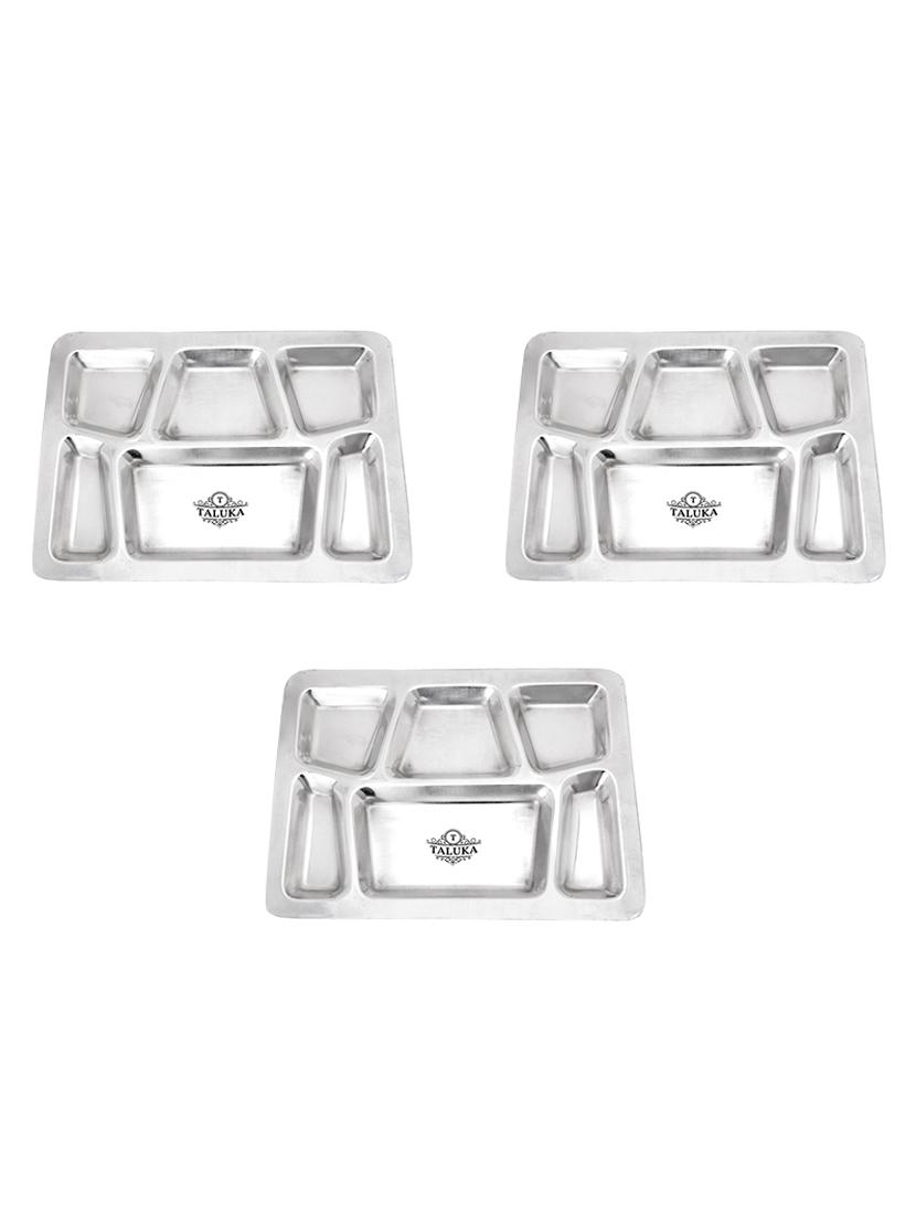 Pure Stainless Steel 6 in 1 Compartment Plate Thali Bhojan Thali Set of 3 - 13999481 - Zoom Image - 3