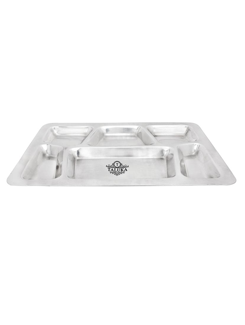 Pure Stainless Steel 6 in 1 Compartment Plate Thali Bhojan Thali Set of 3 - 13999481 - Zoom Image - 6