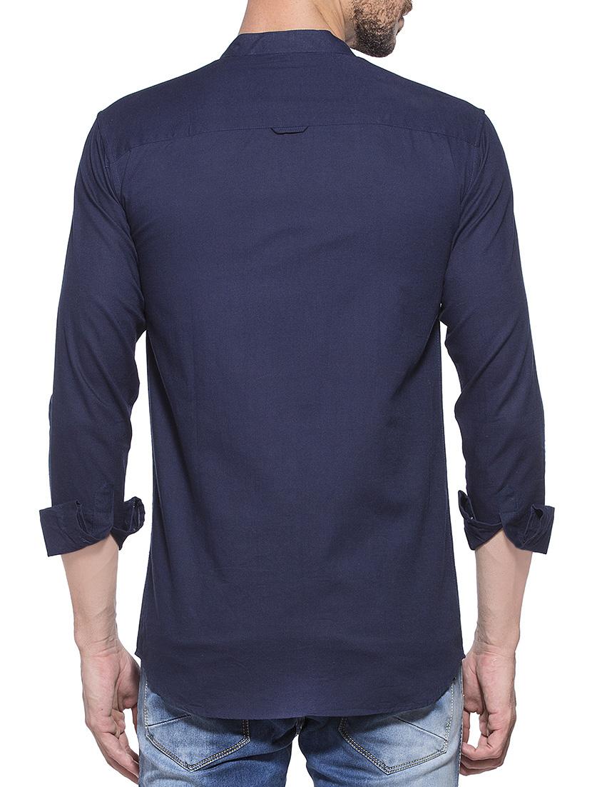 navy blue cotton casual shirt - 14000148 - Zoom Image - 3