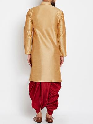 gold dupion dhoti kurta set - 14002181 - Standard Image - 3