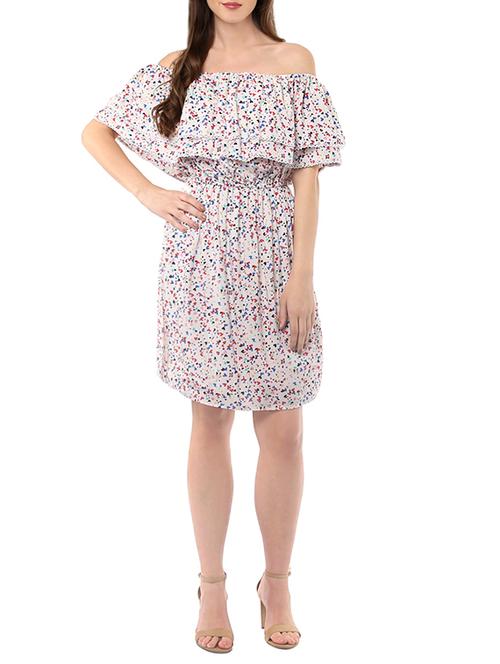white printed cotton off shoulder dress - 14009118 - Standard Image - 1