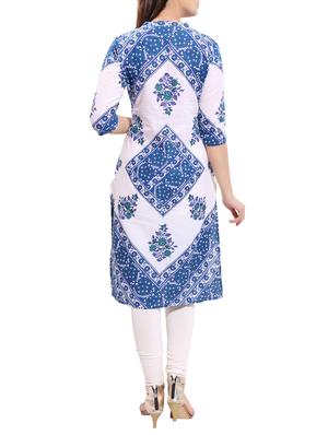 blue cotton straight kurta - 14040387 - Standard Image - 3