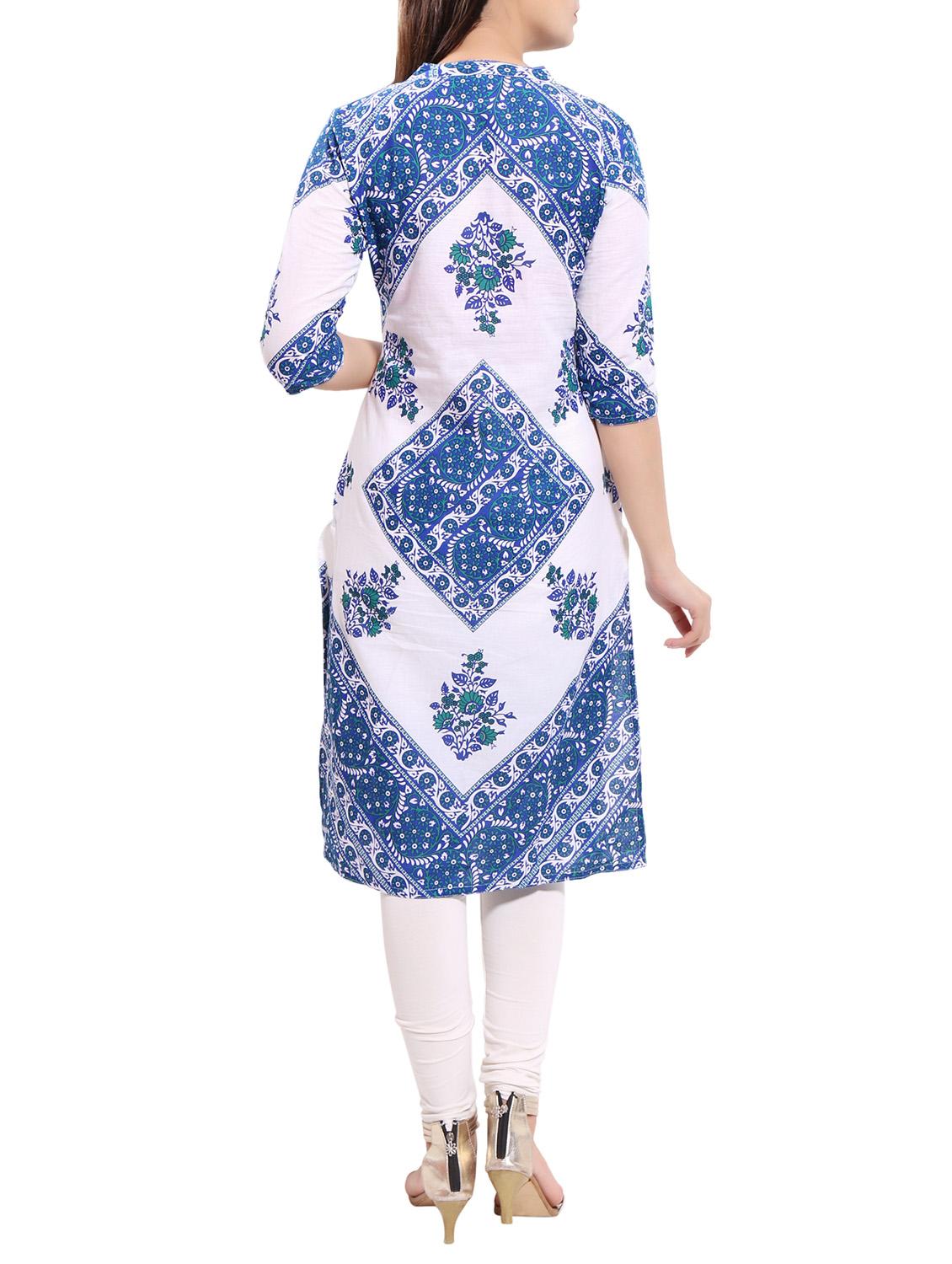 blue cotton straight kurta - 14040387 - Zoom Image - 3