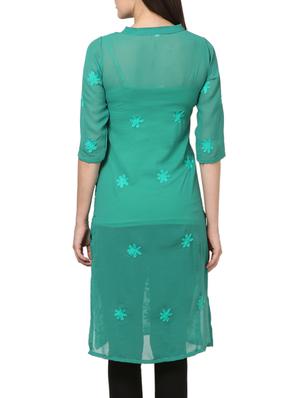 green georgette embroidered straight kurta - 14040882 - Standard Image - 3