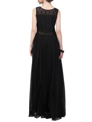black net party semi-stitched gown - 14043325 - Standard Image - 3