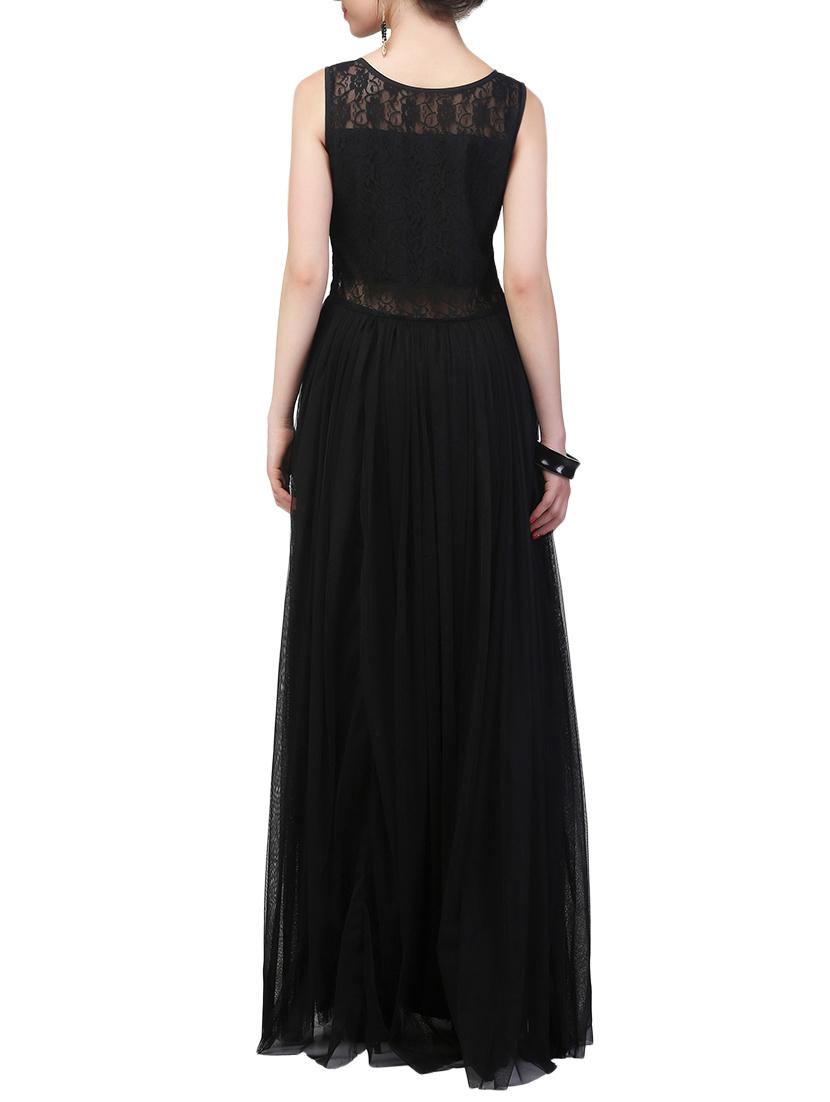 black net party semi-stitched gown - 14043325 - Zoom Image - 3