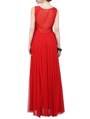 red net party semi-stitched gown - 14043326 - Standard Image - 3