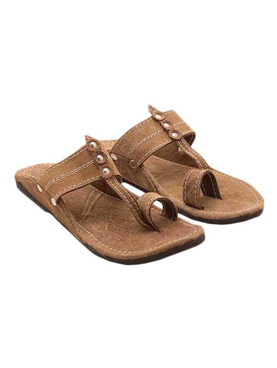 brown suede kolhapuri slipper - 14051576 - Zoom Image - 3