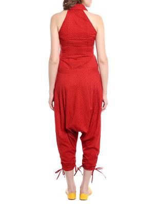 red printed cotton 3/4 jumpsuit - 14062603 - Standard Image - 3