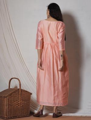 Peach chanderi flared kurta with pocket - 14068666 - Standard Image - 3