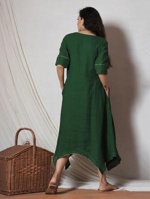 Green cotton asymmetric dress with pocket - 14068668 - Standard Image - 3
