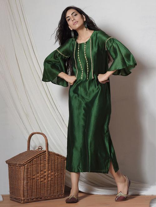Green chanderi silk kurta - 14068669 - Standard Image - 1