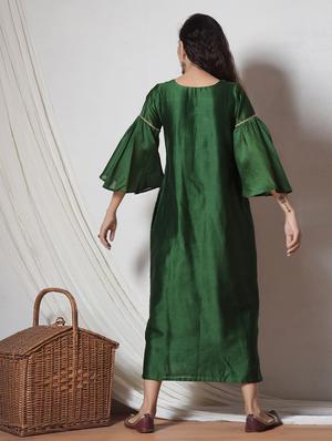 Green chanderi silk kurta - 14068669 - Standard Image - 3