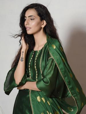 Embroidered solid palazzo suit set - 14068701 - Standard Image - 3