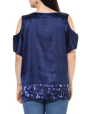 dark blue printed satin regular top - 14070646 - Standard Image - 3
