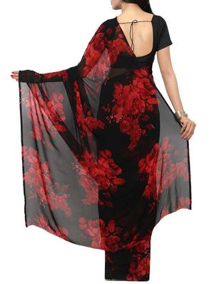black georgette printed saree with blouse - 14075415 - Standard Image - 3