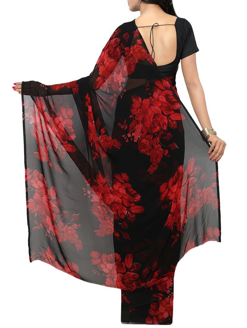 black georgette printed saree with blouse - 14075415 - Zoom Image - 3
