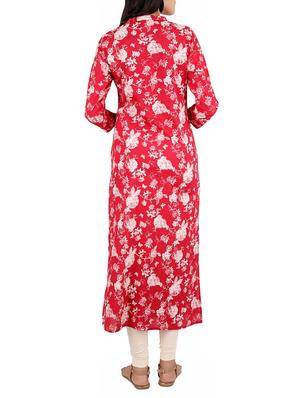 red cotton straight kurta - 14077075 - Standard Image - 3