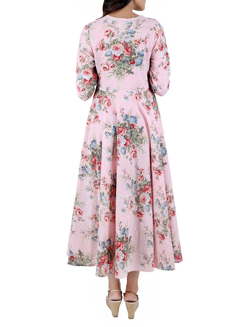 pink cotton flared kurta - 14077080 - Zoom Image - 3