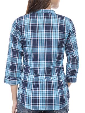 mandarin neck checkered shirt - 14082687 - Standard Image - 3