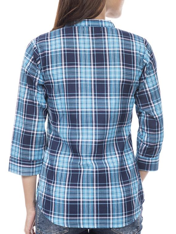 mandarin neck checkered shirt - 14082687 - Zoom Image - 3