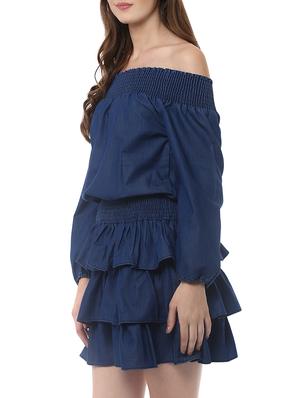 blue denim ruffle dress - 14094280 - Standard Image - 3