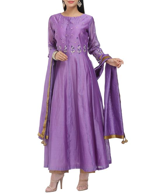 kaanchie nanggia purple chanderi aari embroidered kurta - 14094415 - Standard Image - 1