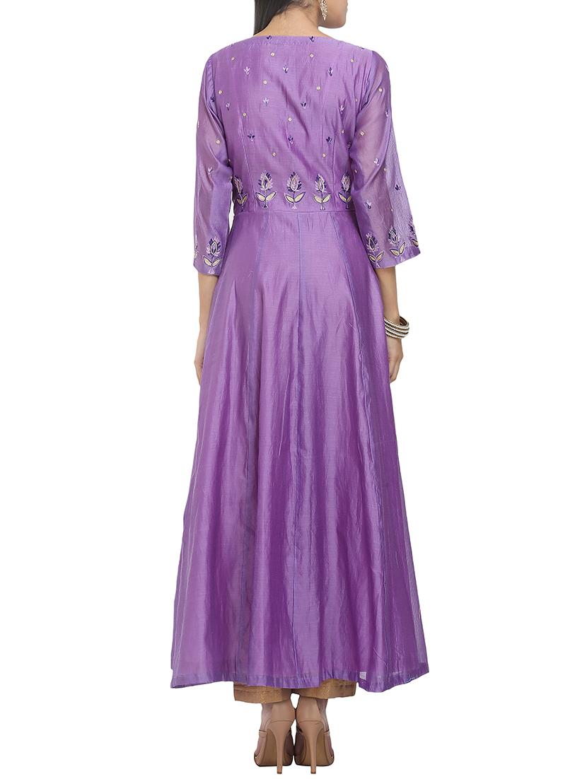kaanchie nanggia purple chanderi aari embroidered kurta - 14094415 - Zoom Image - 3