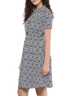 navy blue printed crepe a-line dress - 14096624 - Standard Image - 3