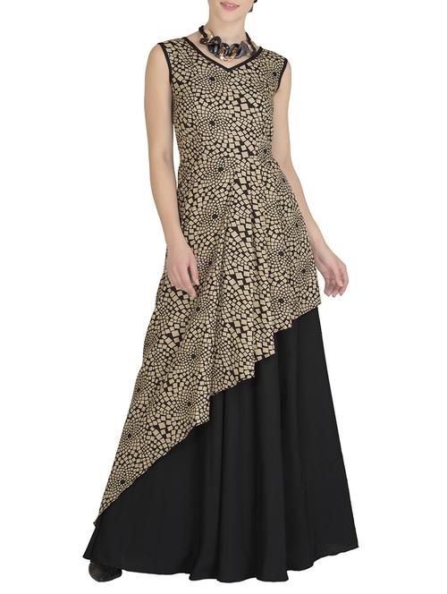 black printed maxi gown - 14104044 - Standard Image - 1