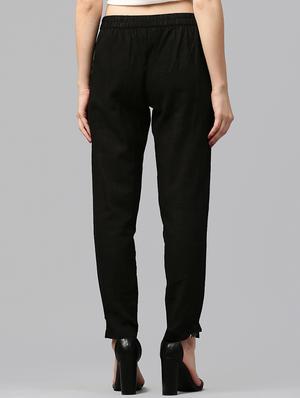 black cotton flat front trousers - 14104593 - Standard Image - 3