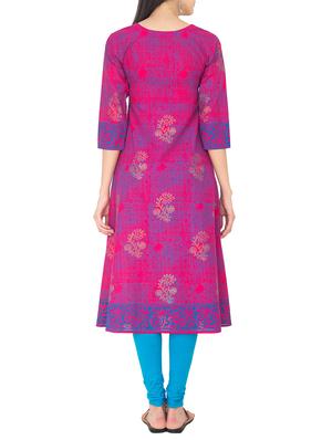 magenta cotton flared kurta - 14105169 - Standard Image - 3