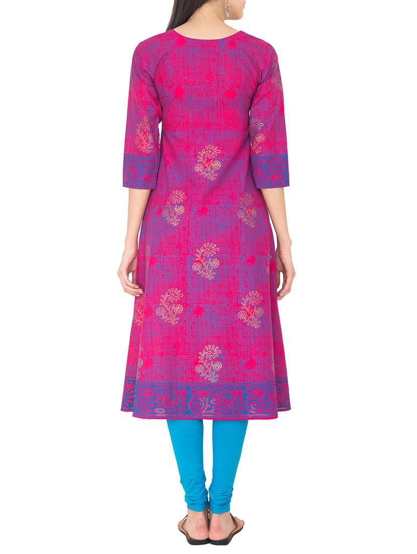 magenta cotton flared kurta - 14105169 - Zoom Image - 3