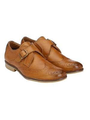 tan leatherette slip on monk strap - 14106081 - Standard Image - 3