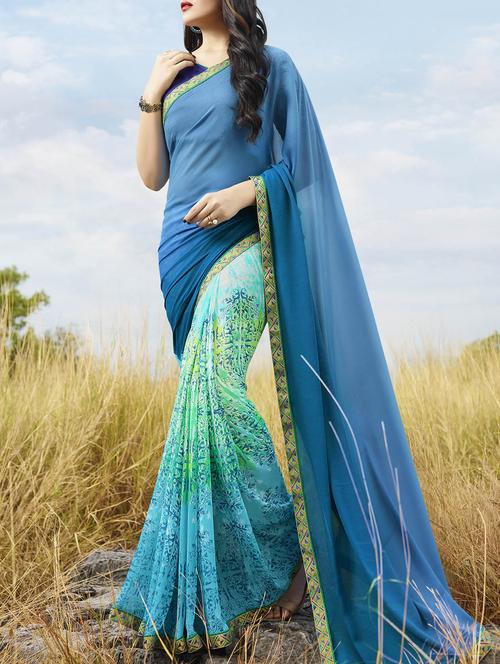 printed half and half saree with blouse - 14115609 - Standard Image - 1