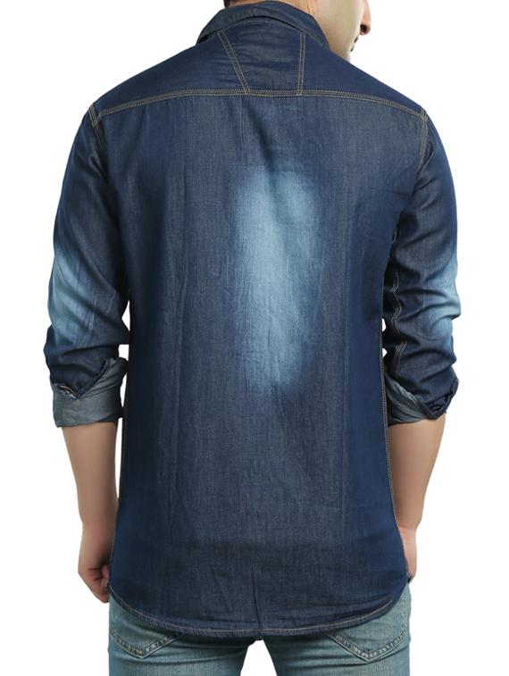 dark blue denim casual shirt - 14121593 - Zoom Image - 3