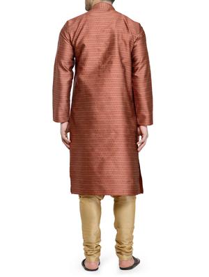 maroon silk blend kurta payjama set - 14124839 - Standard Image - 3
