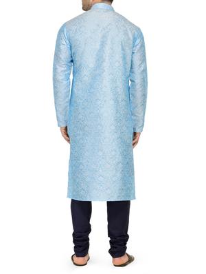blue silk blend kurta payjama set - 14124843 - Standard Image - 3